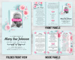 Pink Roses Tri-fold funeral memorial program