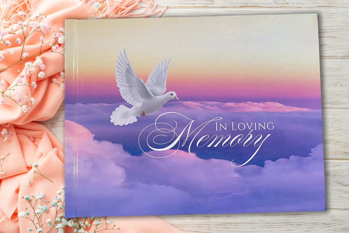 Purple Dove Clouds Funeral Memorial Guest Book