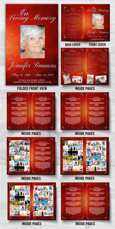 Red Background Funeral Program