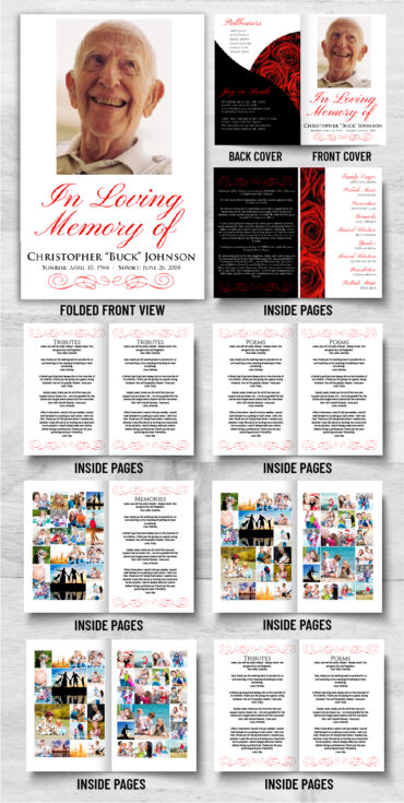 Red Roses Funeral Program