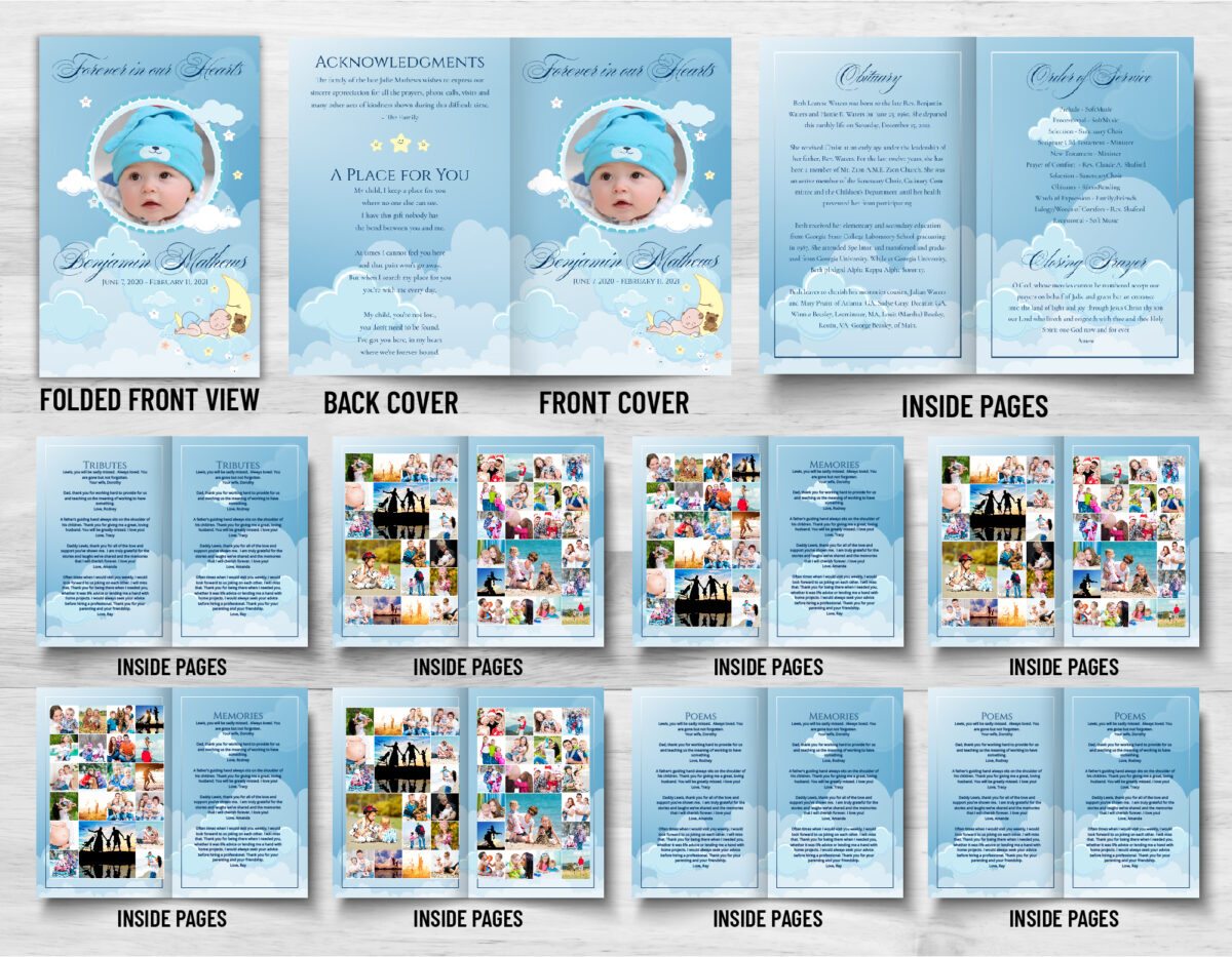 Funeral Program for a child stars moon Blue