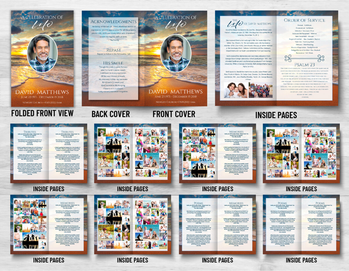 Ocean Beach Sunset Funeral Program 20 pages