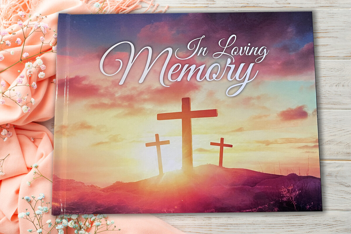 Christian Cross Funeral Memorial Sign in Guest Book