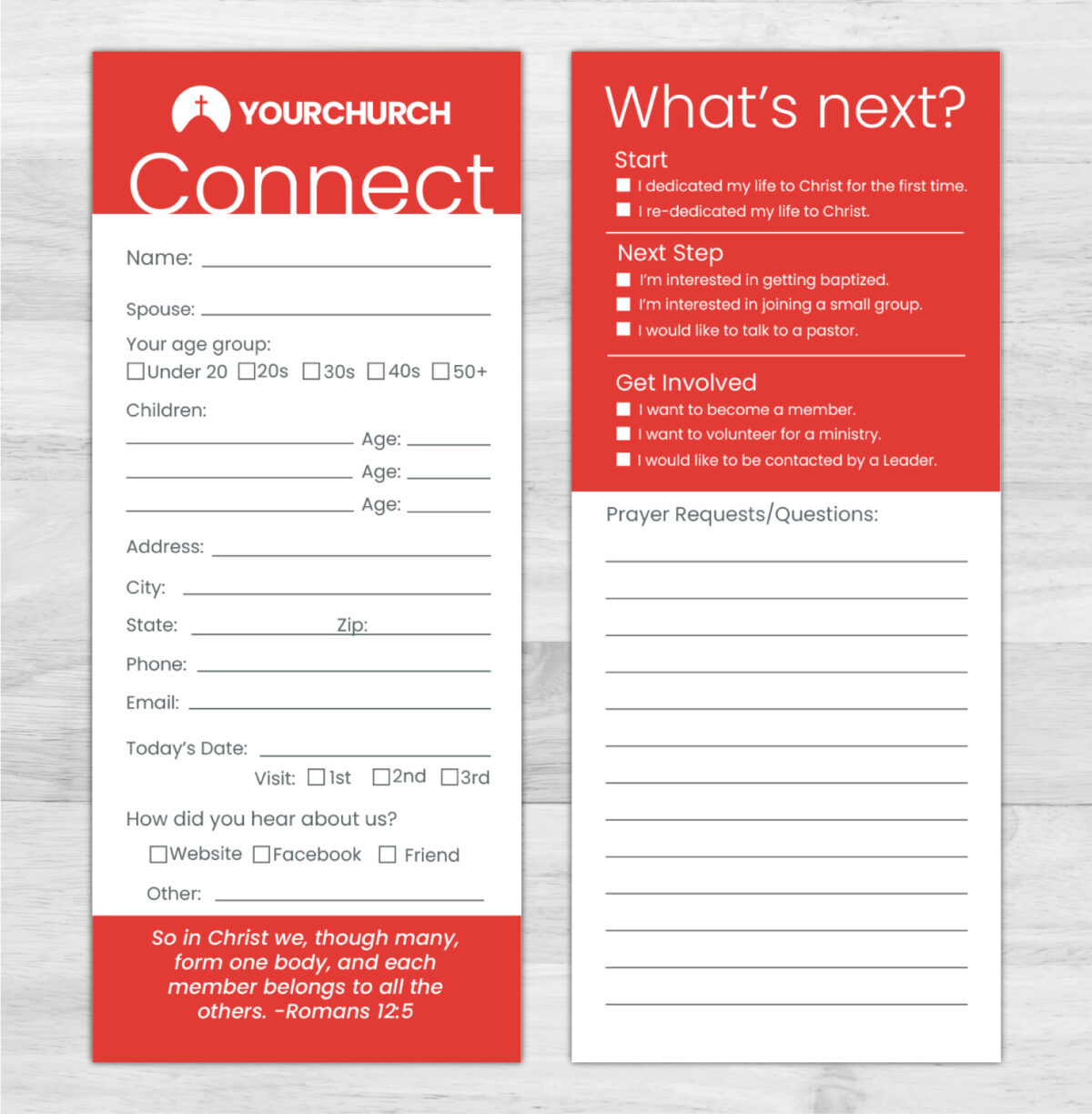 Church Connection Cards Red