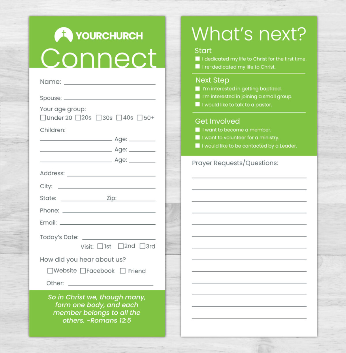 Church Connection Cards Green
