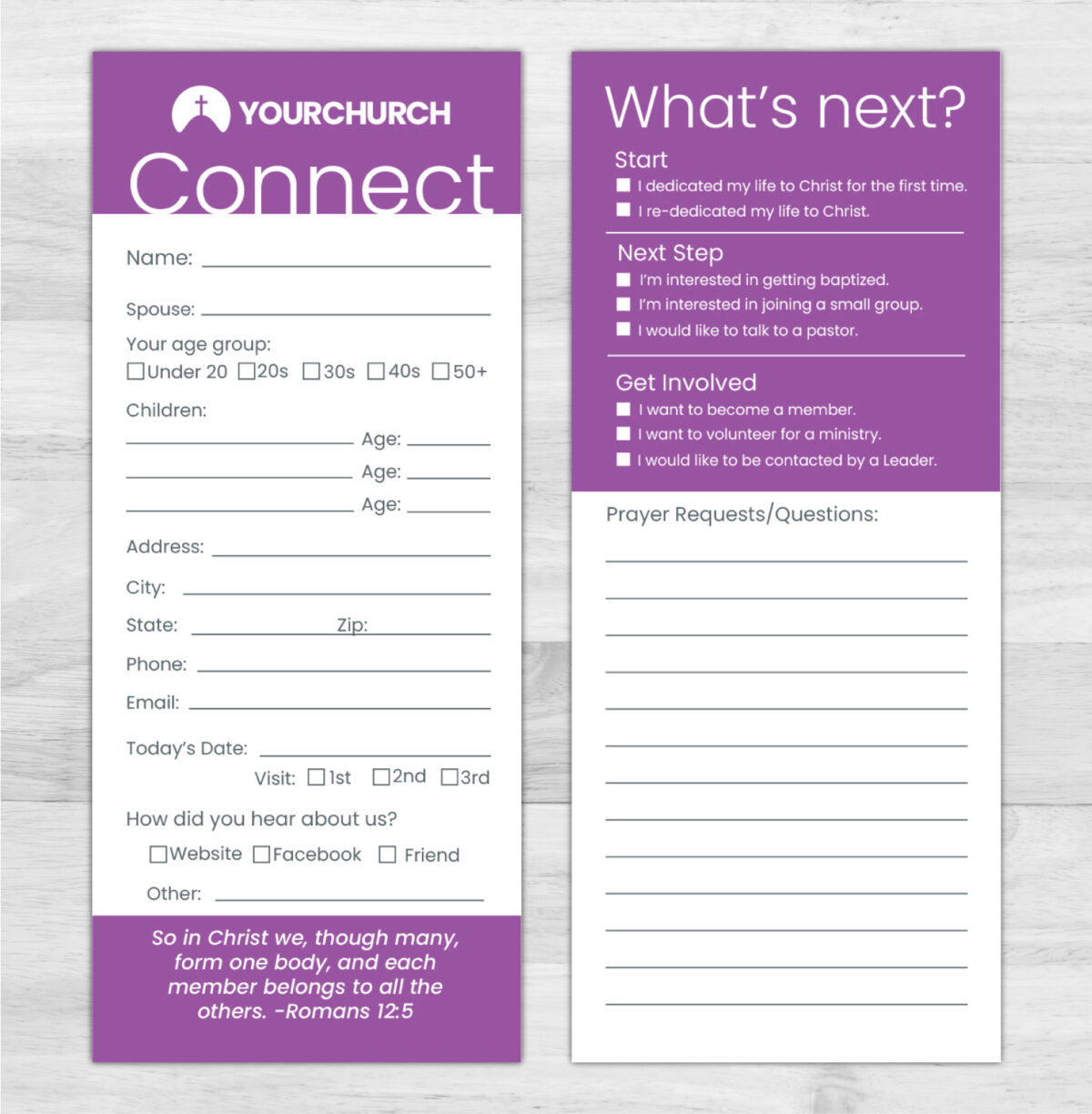 Church Connection Cards Purple