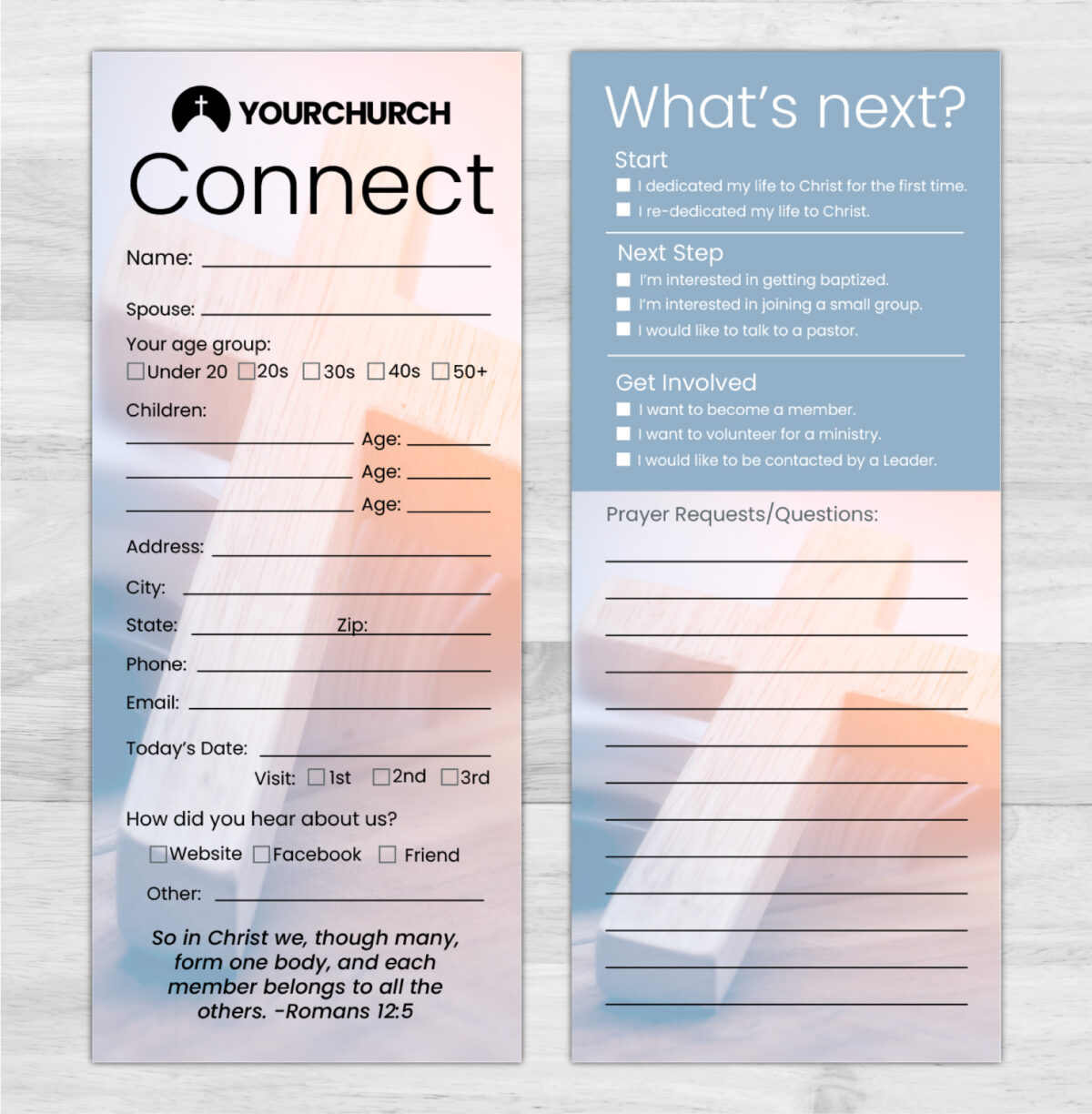 Christian Cross Church Connect Connection Card
