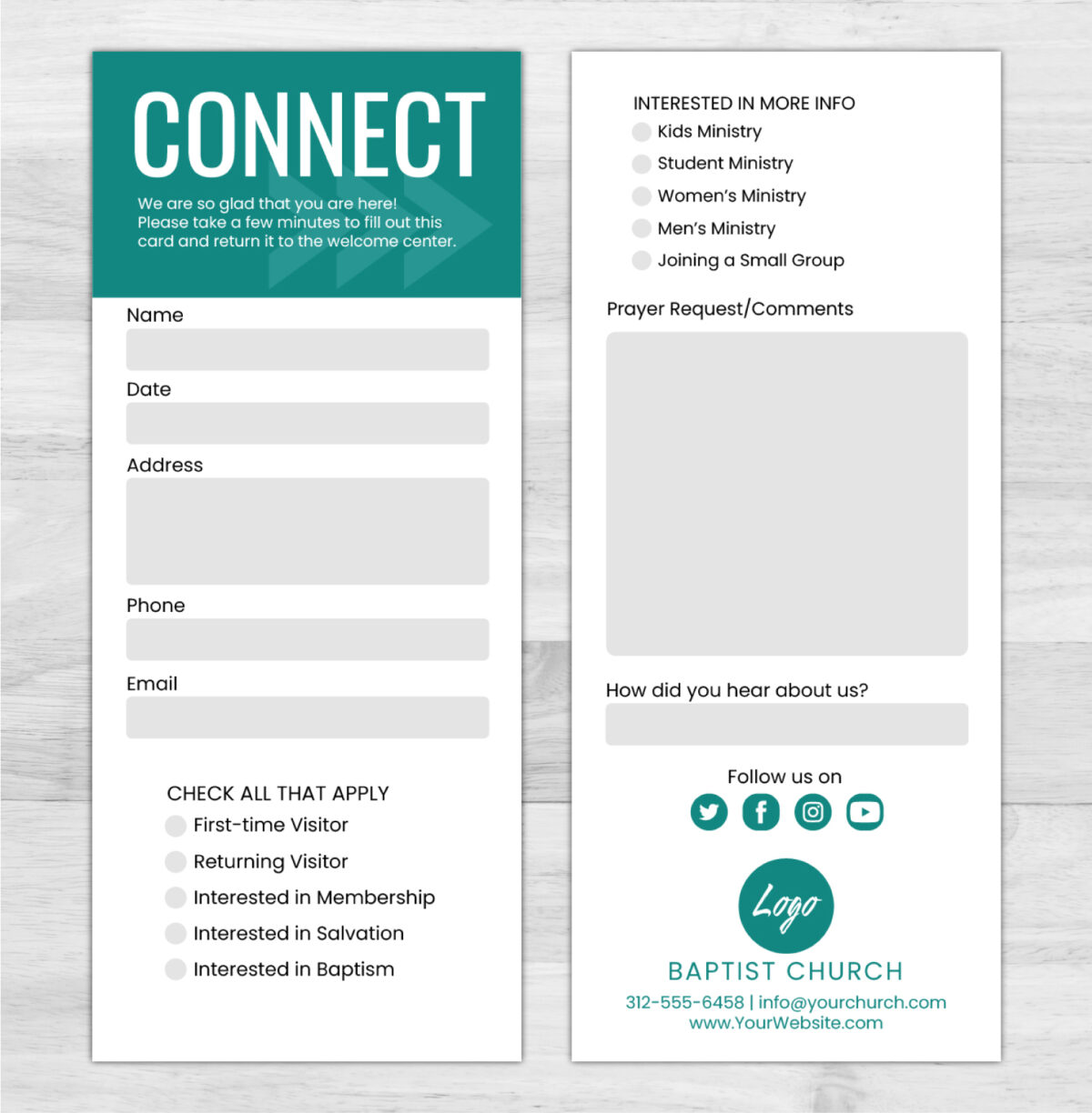 Modern Welcome Card Church Connect Connection Card