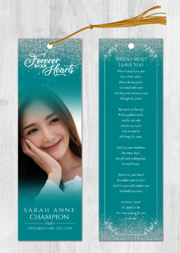 Sparkly Teal Memorial Funeral Bookmark
