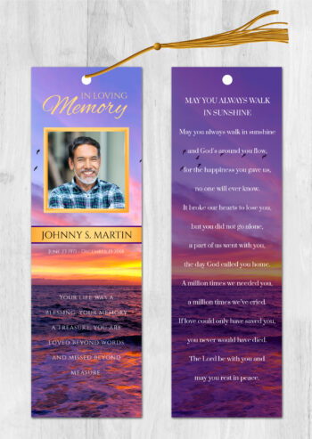 Sunset over water Memorial Funeral Bookmark