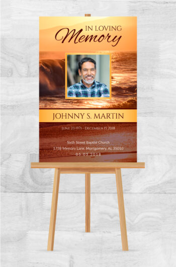 sunset over waves funeral memorial poster