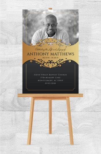 gold and black funeral memorial poster
