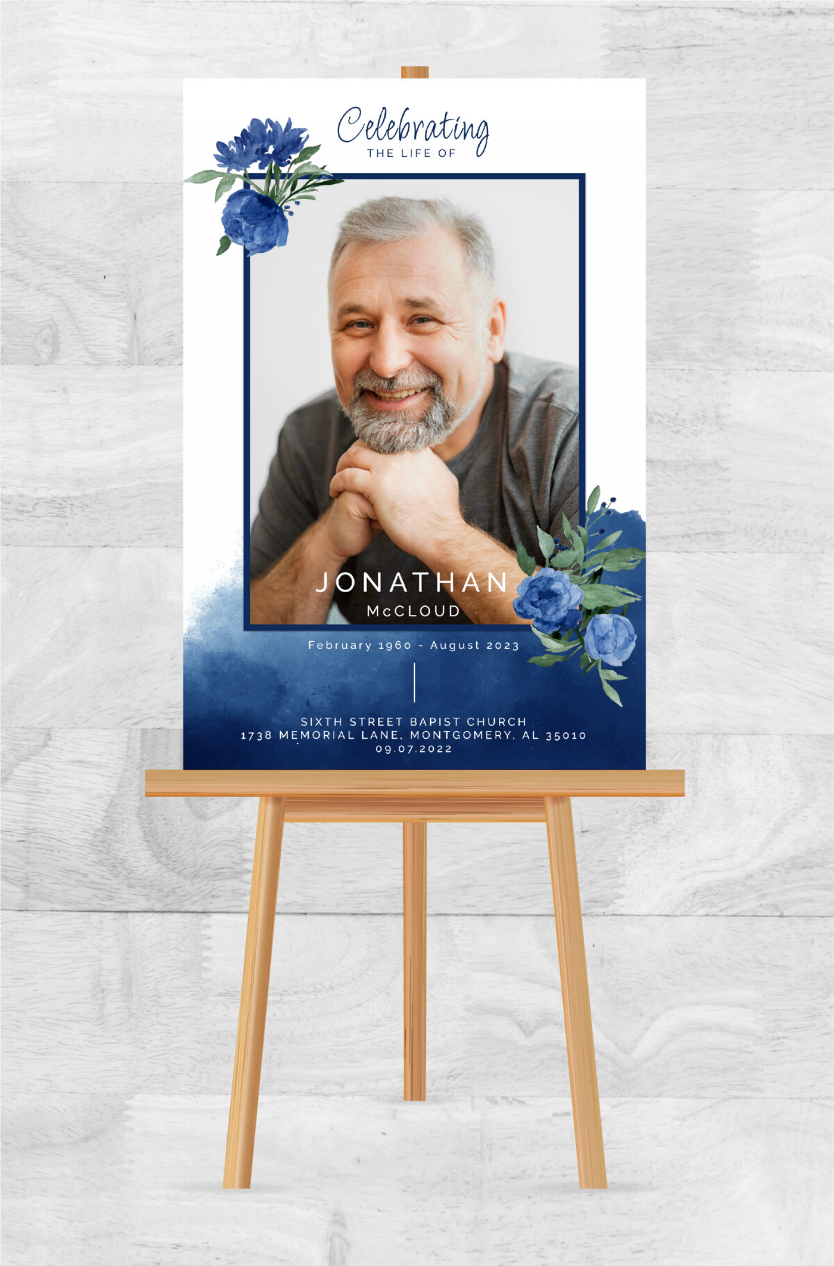 Blue Flowers Funeral Memorial Poster