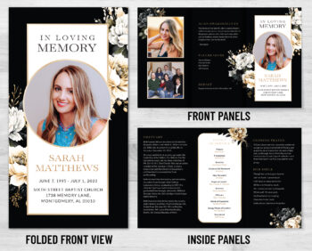 Black White Gold Roses Funeral Program