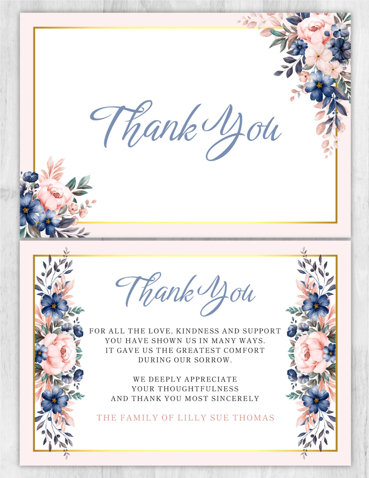 Floral Bouquet Funeral Memorial Thank You Card
