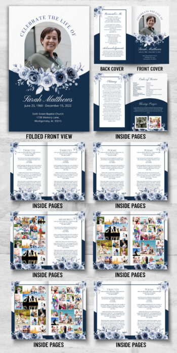 Blue Roses Funeral Memorial Program