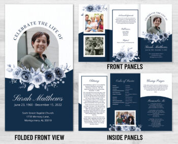 Blue Roses Funeral Memorial Program