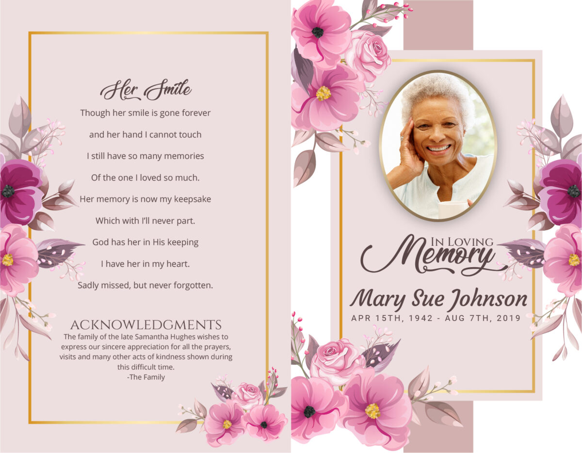 Pink Flowers Funeral Memorial Program