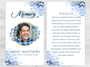 Blue Gold Leaf Memorial Prayer Card