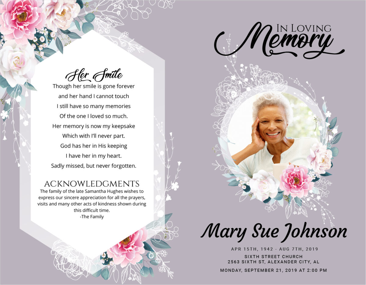 Purple Flowers Funeral Memorial Program