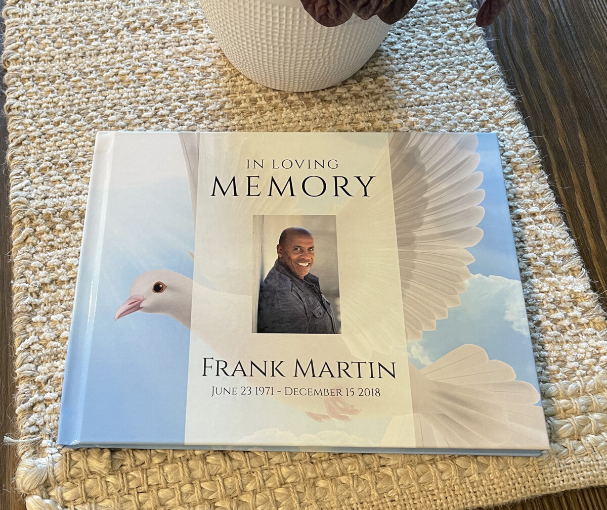 Custom Funeral Memorial Guest Book Dove Clouds Blue