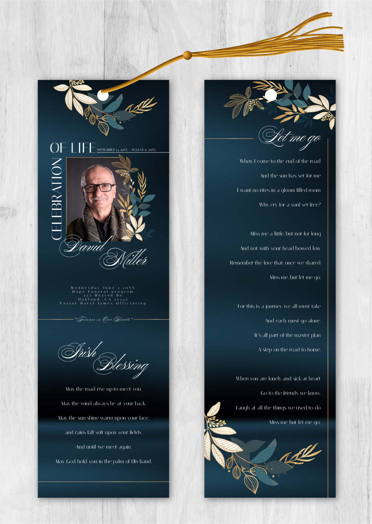 Modern Blue Funeral Memorial Bookmark