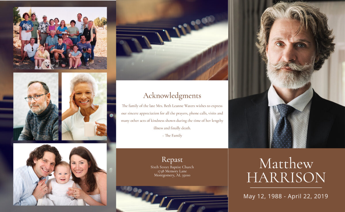 Brown piano funeral program