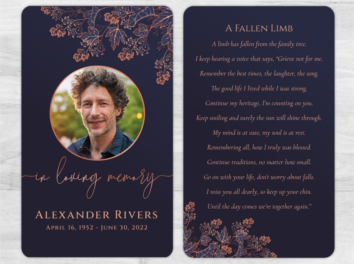 Gold Leaf Funeral Memorial Card