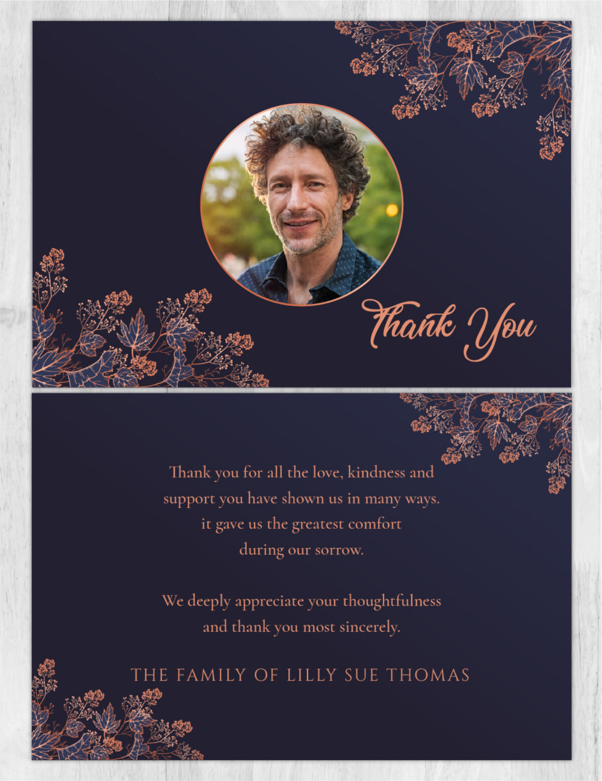 Gold Leaf Funeral Memorial Thank You Card