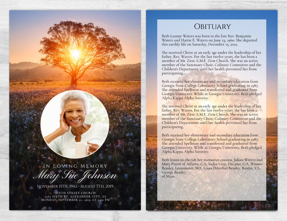 Tree of Life Funeral Memorial Program