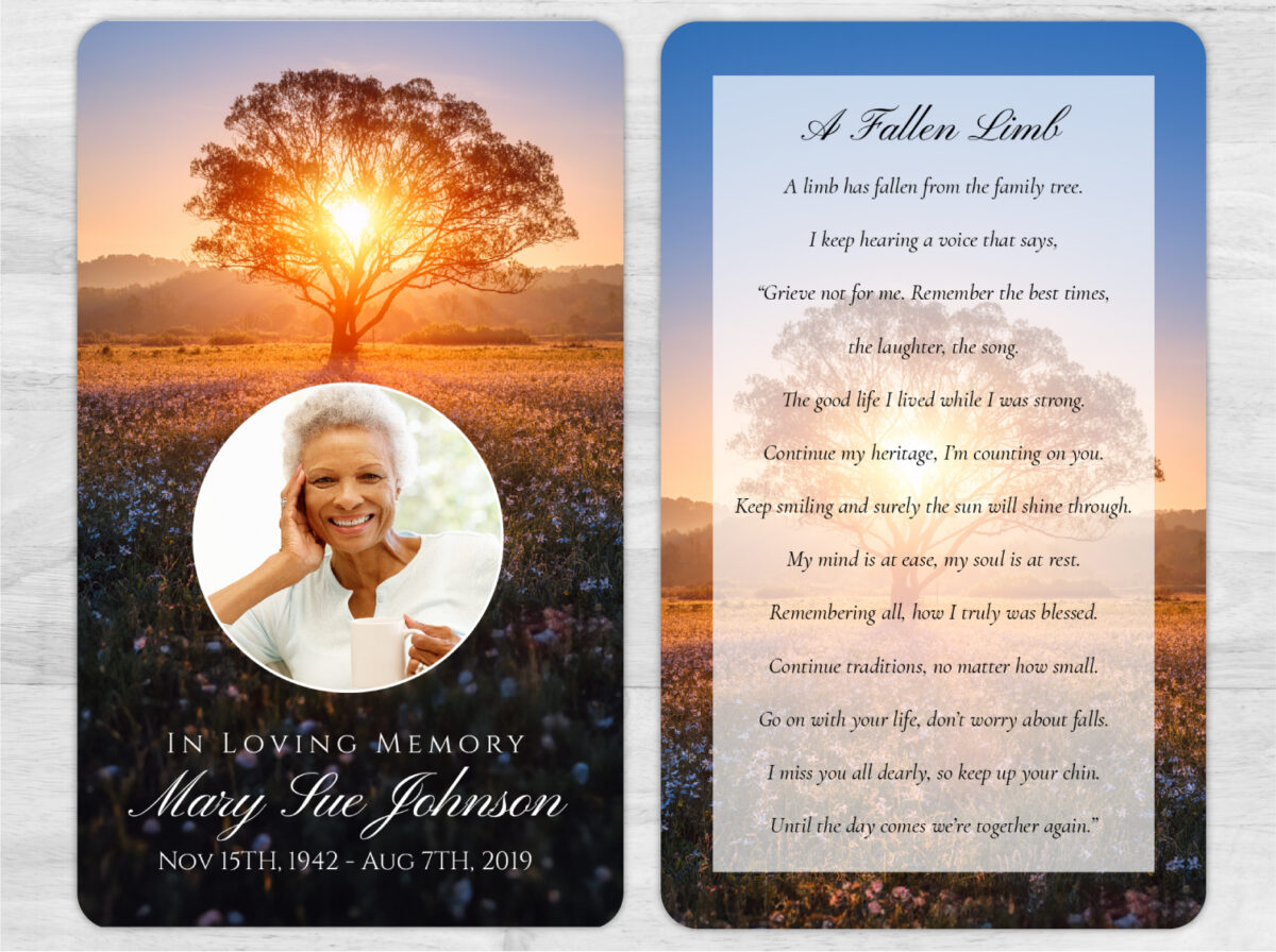 Tree of Life Funeral Memorial Card