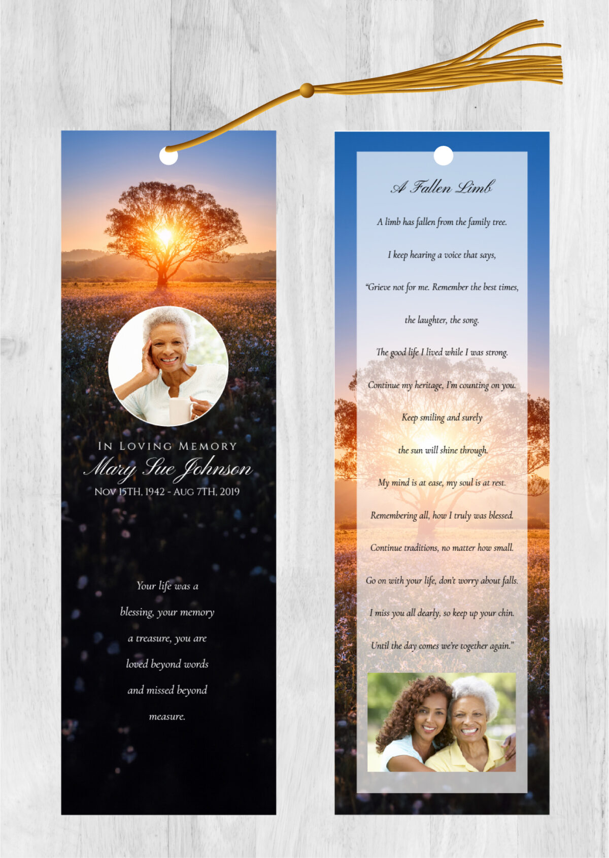 Tree of Life Funeral Memorial Bookmark