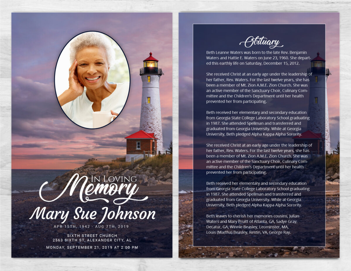 Lighthouse Ocean Funeral Memorial Program