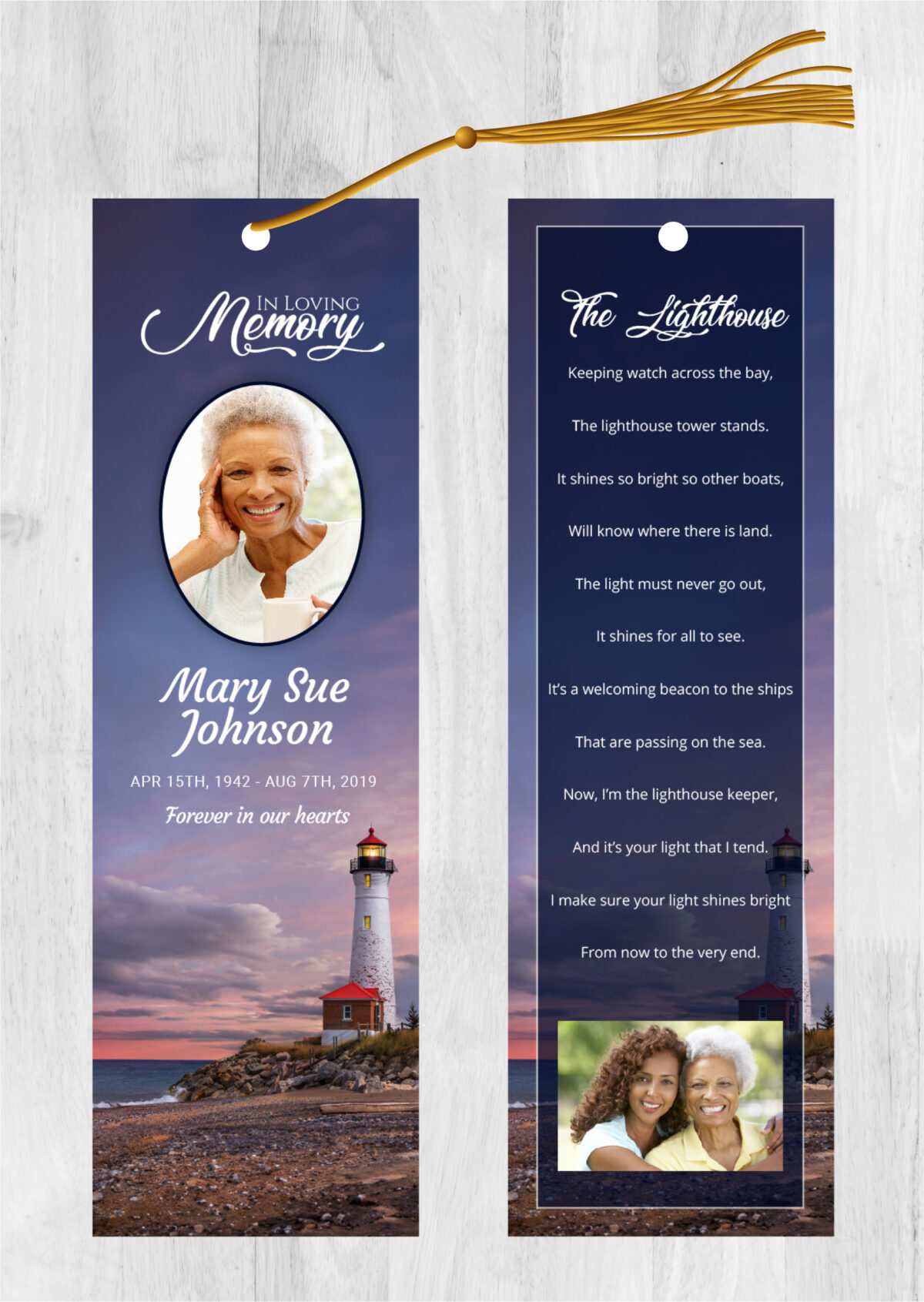 Lighthouse Ocean Funeral Memorial Bookmark