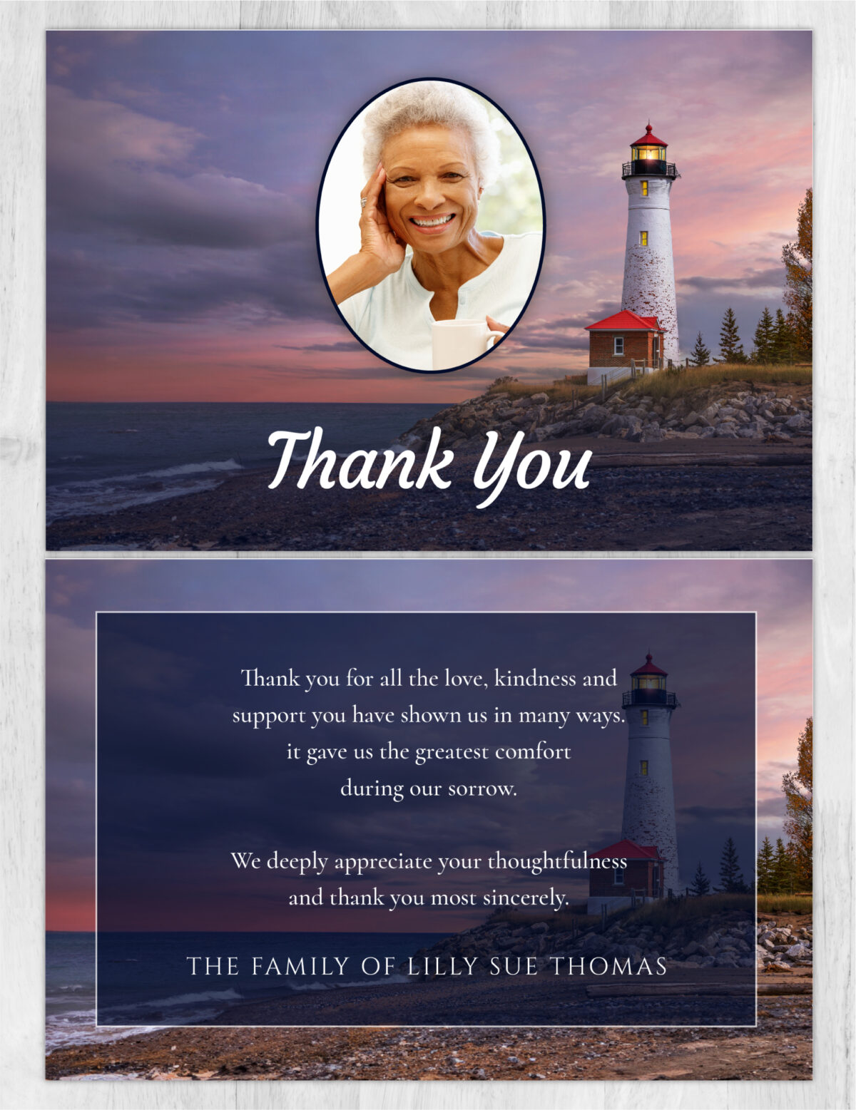Lighthouse Ocean Funeral Memorial Thank You Card