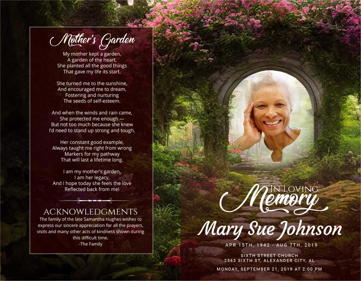Secret Garden Funeral Memorial Program