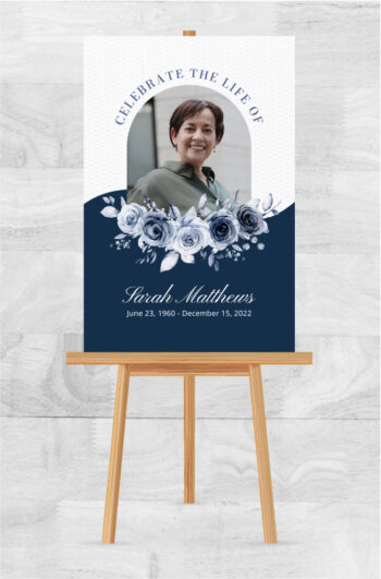 Blue Floral Funeral Memorial Poster