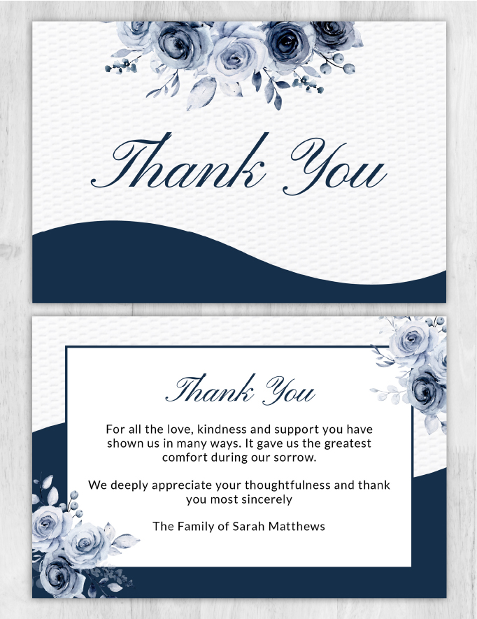 Blue Floral Funeral Memorial Thank You Card