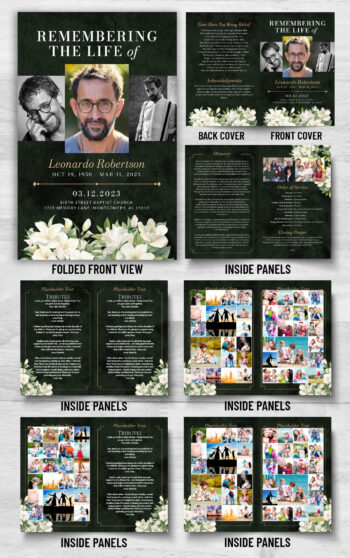 Black and White Floral Funeral Memorial Program