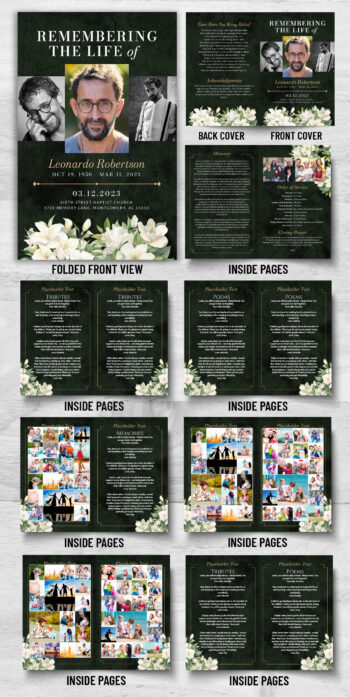 Black and White Floral Funeral Memorial Program