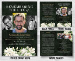Black and White Floral Funeral Memorial Program