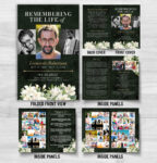 Black and White Floral Funeral Memorial Program