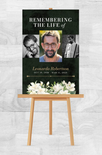 Black and White Floral Funeral Memorial Poster