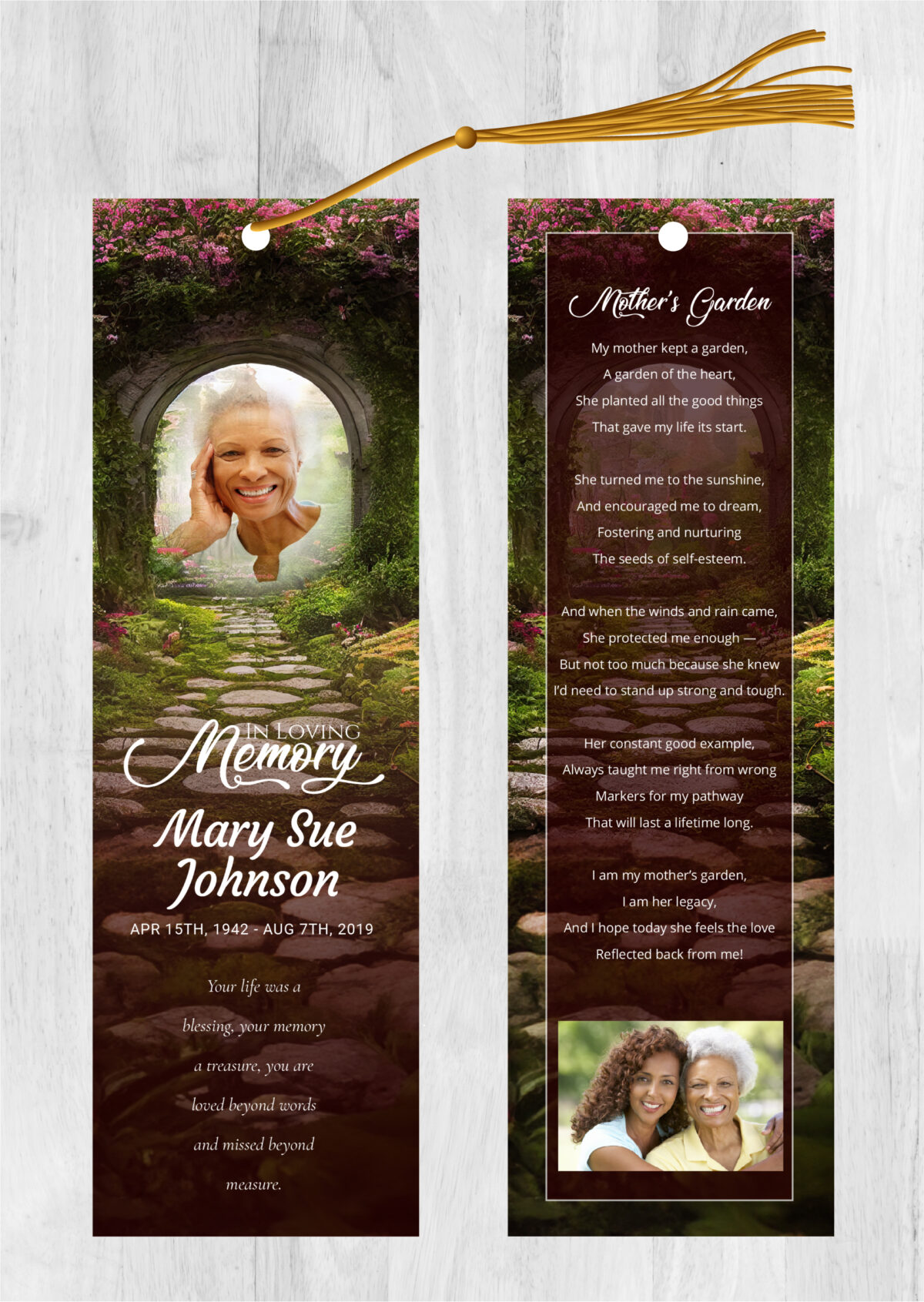 Secret Garden Funeral Memorial Bookmark