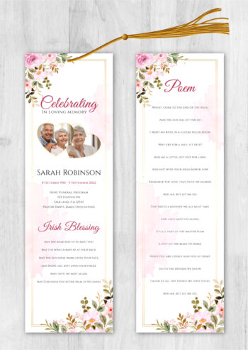 Pink Floral Memorial Bookmark