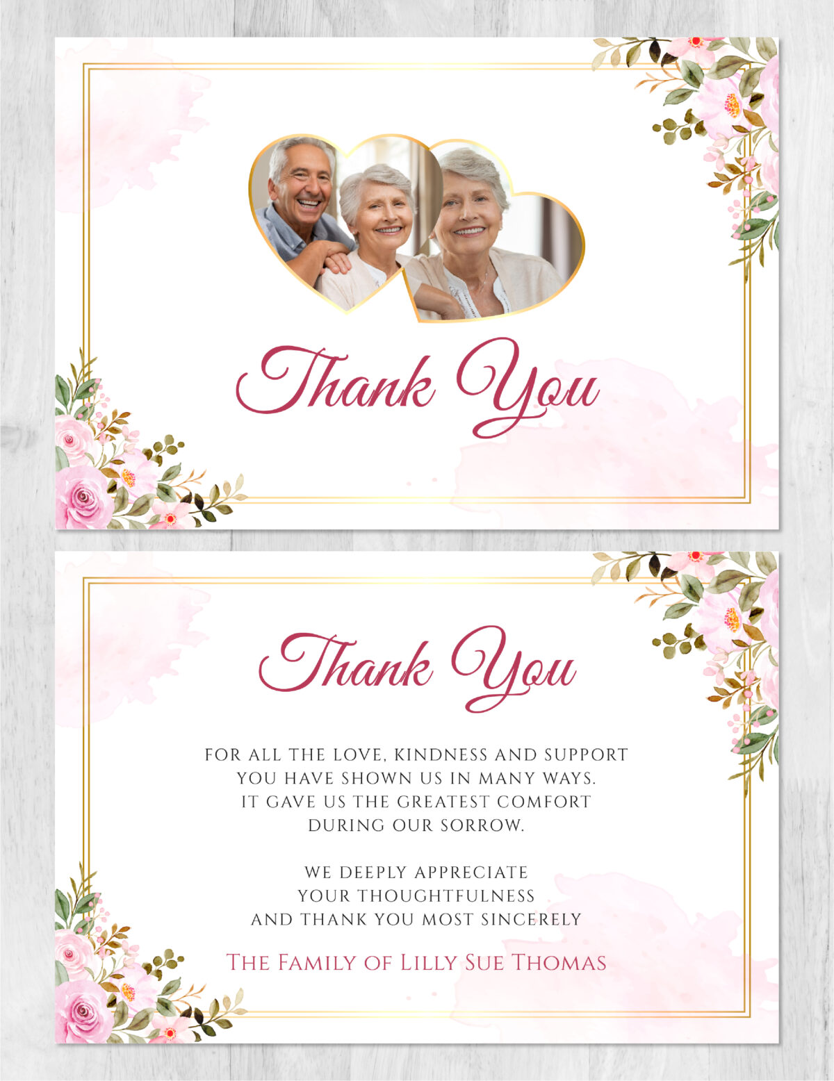 Pink Floral Memorial Thank You Card