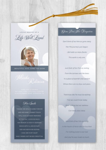 Gray with Hearts Memorial Bookmark