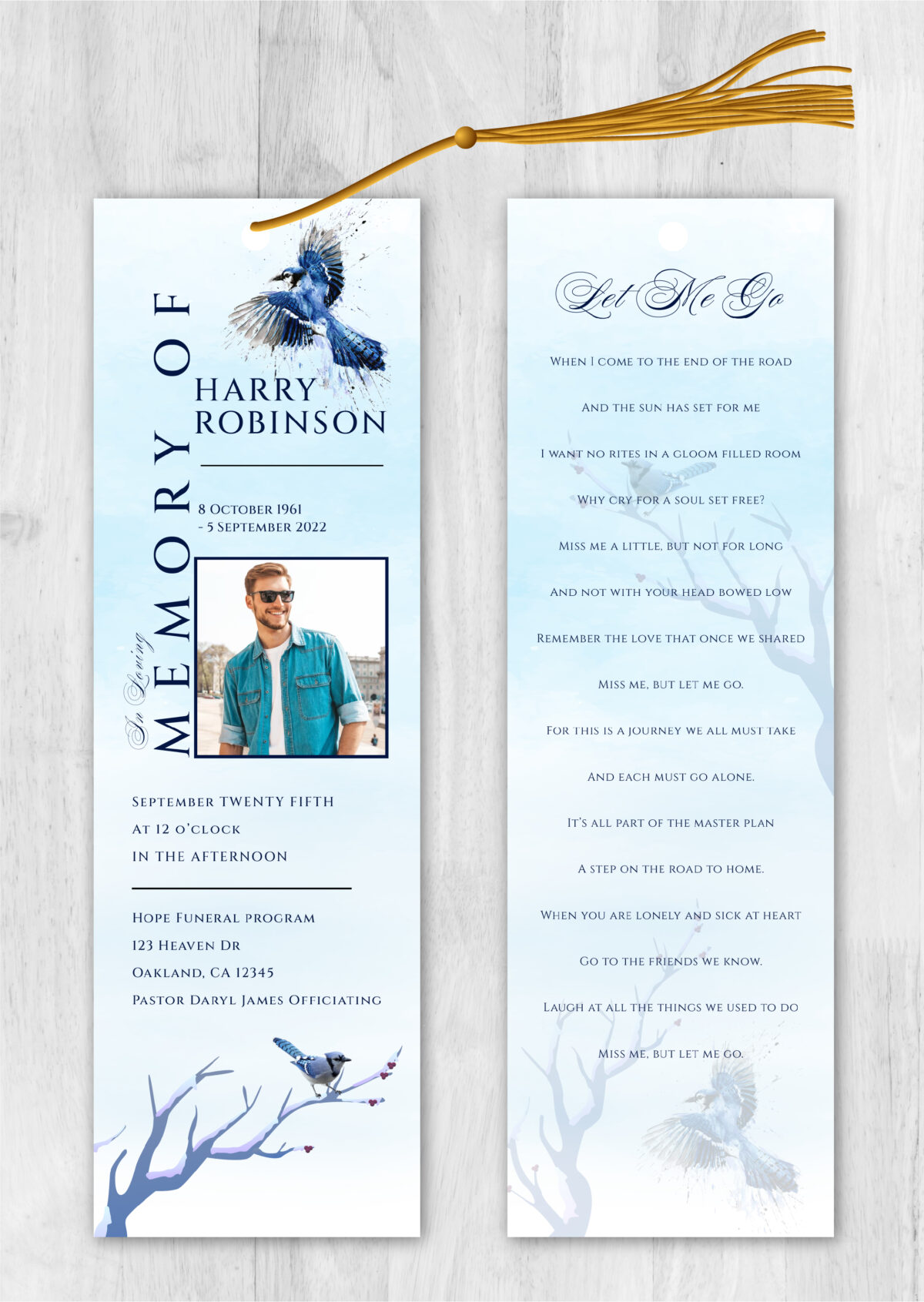 Blue bird Memorial Bookmark