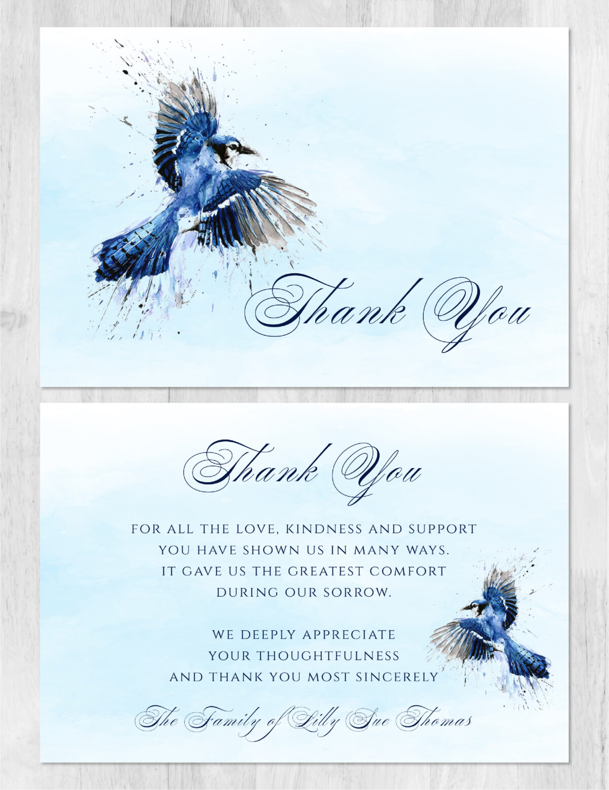 Blue bird Memorial Thank You Card