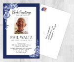 Blue Flower Theme Death Announcement Cards To Remember A Loved One